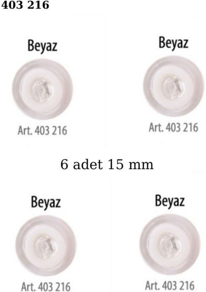 Beyaz Renk 6 Adet Beyaz Şeritli 15 mm Bebek Düğme, Bebek Kazak, Yelek, Gömlek Düğmesi 403 216