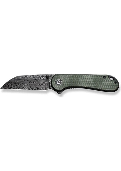 Elementum Flipper & Thumb Stud Knife Green Micarta Handle Damascus Çakı