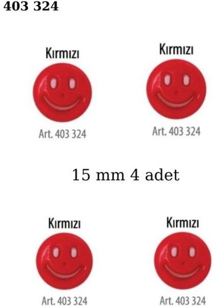 Gülen Yüz Şekilli Kırmızı Renk 4 Adet 15 mm Bebek Düğme, Bebek Kazak, Yelek, Gömlek Düğmesi 403 324