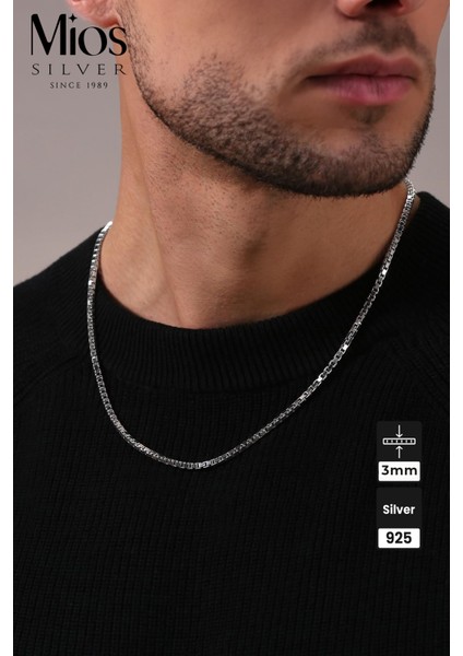 3 mm Küp Zincir 925 Ayar Gümüş Kolye