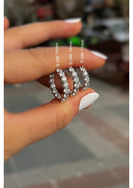 Gümüş 3 mm Içi Dışı Taşlı 1çift Halka Küpe