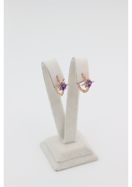 Xupıng Jewelry 14 Ayar Altın Kaplama, Mor Kare Zirkon Taşlı Rose Gold Küpe