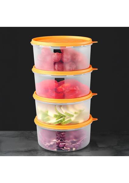 4'lü Yuvarlak Gıda Saklama Kabı Seti - Organizer Düzenleyici Erzak Kabı 4X1200ML Turuncu