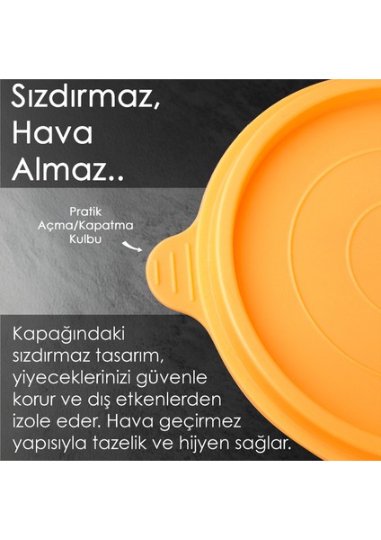 4'lü Yuvarlak Gıda Saklama Kabı Seti - Organizer Düzenleyici Erzak Kabı 4X1200ML Turuncu