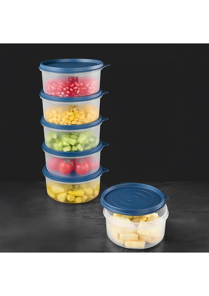 6'lı Yuvarlak Gıda Saklama Kabı Seti - Organizer Düzenleyici Erzak Kabı 6X600ML Lacivert