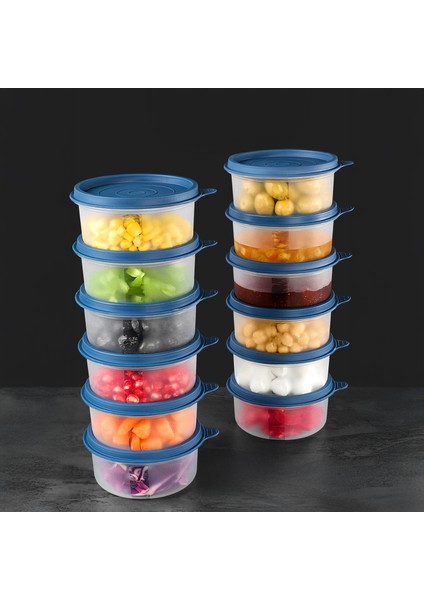 12'li Yuvarlak Gıda Saklama Kabı Seti - Organizer Düzenleyici Erzak Kabı 12X250ML Lacivert