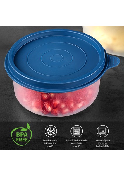 12'li Yuvarlak Gıda Saklama Kabı Seti - Organizer Düzenleyici Erzak Kabı 12X250ML Lacivert