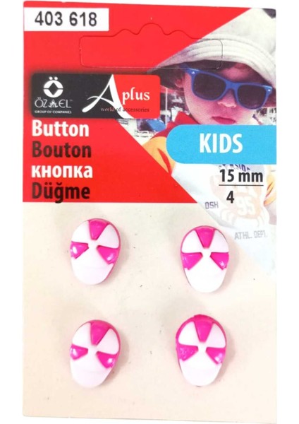 Şapka Şekilli Fuşya Renkli 4 Adet 15 mm Bebek Düğme, Çocuk Düğme, Gömlek Kazak Yelek Düğmesi 403 618