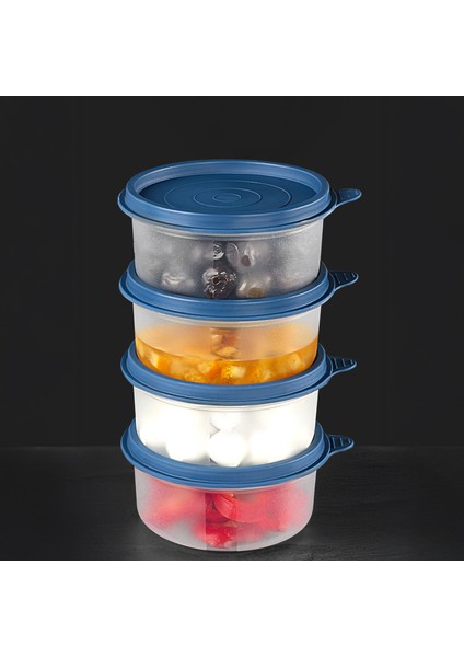 4'lü Yuvarlak Gıda Saklama Kabı Seti - Organizer Düzenleyici Erzak Kabı 4X250ML Lacivert