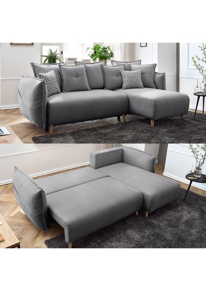 Puffy Sandıklı Köşe Koltuk Gri Sağ Köşe