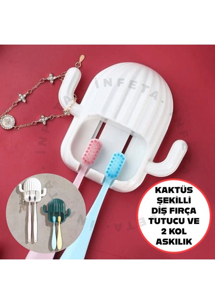 1 Adet Kendiliğinden Yapışkanlı Minimalist Makyaj Malzemesi, Takı Tutucu Kaktüs Diş Fırçası Standı