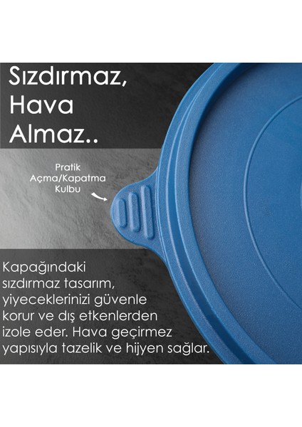 9'lu Yuvarlak Gıda Saklama Kabı Seti - Organizer Düzenleyici Erzak Kabı 9X600ML Lacivert