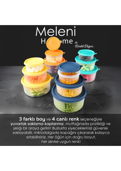 9'lu Yuvarlak Gıda Saklama Kabı Seti - Organizer Düzenleyici Erzak Kabı 9X600ML Lacivert