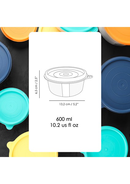 9'lu Yuvarlak Gıda Saklama Kabı Seti - Organizer Düzenleyici Erzak Kabı 9X600ML Lacivert