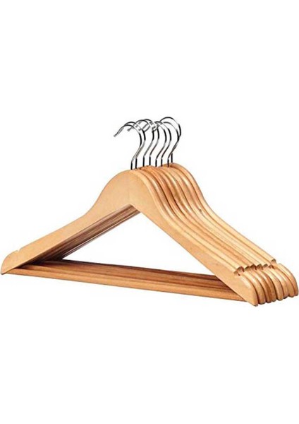 Ahşap Askı Naturel Kıyafet Elbise Gömlek ve Pantolon Askısı 6 Adet
