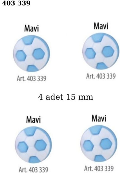 Futbol Topu Şekilli Mavi Renk 4 Adet 15 mm Bebek Düğme, Bebek Kazak, Yelek, Gömlek Düğmesi 403 339