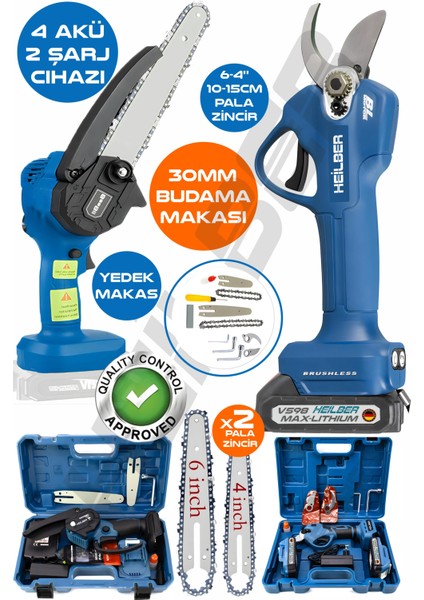 Alman Blue V598/21V +4 Batarya , 6806M Akülü 10-15 cm Dal Budama Testeresi ve 6253M 30 mm Yedek Bıçak Şarjlı Bağ Makası