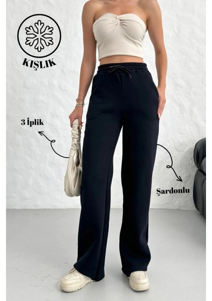 Kadın 3 Iplik Içi Şardonlu Kalın Kışlık Bol Paça Palazzo Eşofman Altı indirimleri
