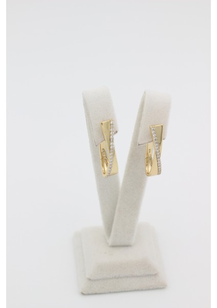 Xupıng Jewelry 14 Ayar Altın Kaplama, Çarpı Model Zirkon Taşlı Küpe