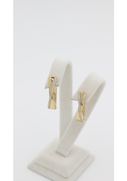 Xupıng Jewelry 14 Ayar Altın Kaplama, Çarpı Model Zirkon Taşlı Küpe fiyatları