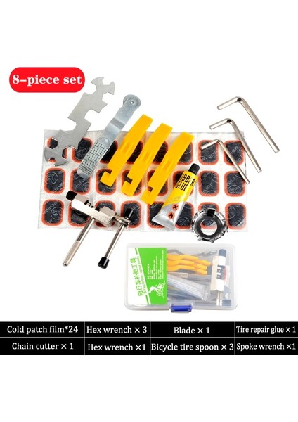 8 Parçalı Set Stili Bisiklet Bisiklet Lastik Tamir Takımı Alet Seti Kiti Yama Kauçuk Taşınabilir Dağ Bisikleti Sürme Anahtarı Çıkarma Gözetleme Kaldırma Iç Düzeltme (Yurt Dışından)