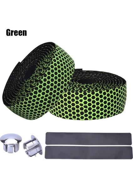 Yeşil Stil 1 Çift Yeni Bisiklet Gidon Bandı Yol Bisikleti Kaymaz Silika Jel Eva Şok Emme Kolu Bar Bant Bisiklet Sargı Uç Fişi (Yurt Dışından)