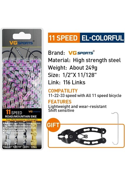 Yunjin Shop 11 Vitesli El Gökkuşağı Stili Vg Spor Bisiklet Chaeed Velocidade Titanyum Gökkuşağı Altın Mtb Dağ Yol Bisikleti Zincirleri Parçaları (Yurt Dışından)