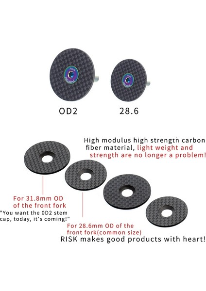 1 Takım - 28.6mm Tarzı Rısk Yol Dağ Bisikleti Bisiklet Od2 Karbon Fiber Kulaklık Üst Kök Kapağı Titanyum Cıvata ile Steerer Ön Çatal Için (Yurt Dışından)