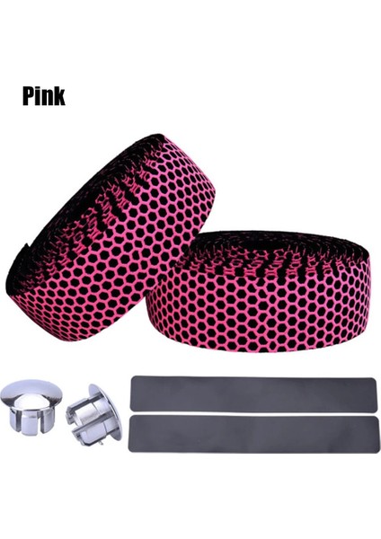 Pembe Stil 1 Çift Yeni Bisiklet Gidon Bandı Yol Bisikleti Kaymaz Silika Jel Eva Şok Emme Kolu Bar Bant Bisiklet Sargı Uç Fişi (Yurt Dışından)
