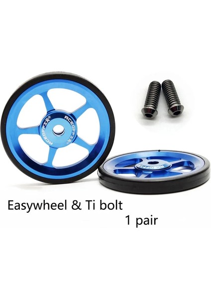 Mavi Ti Cıvata Stili 1 Çift Bisiklet Easywheel Brompton Katlanır Bisiklet Alüminyum Alaşımlı Süper Hafif Kolay Tekerlekler + Titanyum Cıvatalar 22GPCS (Yurt Dışından)