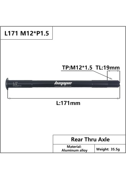 Yunjin Shop L171 M12X1.5 TL19 Stili Heppe Mtb Yol Bisikleti Thru Aks Arka Hub Thru Aks Ön Çatal Mil Skewerxxp1.0p1.5p1.75 (Yurt Dışından)