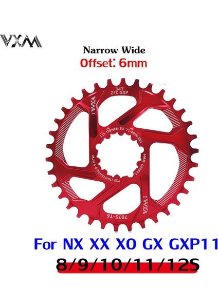 6mm Kırmızı Stil 38T Vxm Dağ Bisikleti Gxp Aynakol Mtb Bisiklet Zincir Halkası Dar Geniş Aynakol Fit Gxp Xx1 X9 Xo X01OFSET (Yurt Dışından)