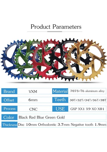 6mm Kırmızı Stil 38T Vxm Dağ Bisikleti Gxp Aynakol Mtb Bisiklet Zincir Halkası Dar Geniş Aynakol Fit Gxp Xx1 X9 Xo X01OFSET (Yurt Dışından)