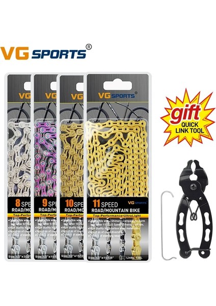 9 Vitesli Yarım Gümüş Stili Vg Sports Hız Bisiklet Zinciri Velocidade Titanyum Gökkuşağı Altın Gümüş Dağ Yol Bisikleti Mtb Zincirleri Bölüm 116 Bağlantılar (Yurt Dışından) fırsatları