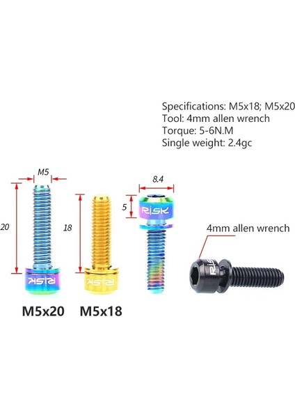 M5X18 Titanyum Stili Rısk Titanyum Gövde Vidaları Yıkayıcılı Cıvata Bisiklet Bisiklet Mtb Direksiyon Mili Gidon Ultra Hafif Mil Vidaları (Yurt Dışından)