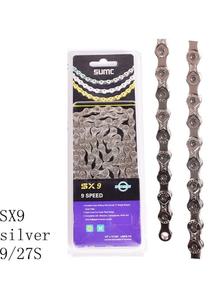 Sx9 Gümüş Stili Sumc Bisiklet Zinciri Altın Gökkuşağı Bisiklet Zinciri X8 X9 X10 X11 X12 Süper Hafif Hız Mtbroad Bisiklet 116L Boşluk (Yurt Dışından)