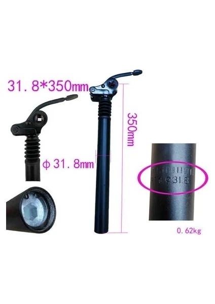 31.8X350 Siyah Stil Süspansiyon Sönümleme Koltuk Tüpü E-Bisiklet Seatpost Katlanır Bisiklet Alüminyum Alaşımlı Eyer Direği (Yurt Dışından)