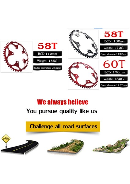Yunjin Shop 110BCD 52T Kırmızı Stil Vxm Yol Bisikleti Dar Geniş Aynakol 110BCD 130BCD Krank Alüminyum Alaşımlı Ultra Hafif Aynakol (Yurt Dışından) modelleri