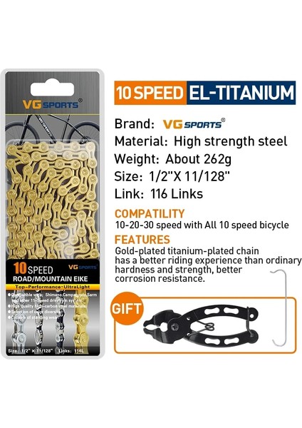 Yunjin Shop 10'lar El Titanyum Tarzı Vg Spor Bisiklet Chaeed Velocidade Titanyum Gökkuşağı Altın Mtb Dağ Yol Bisikleti Zincirleri Parçaları (Yurt Dışından)