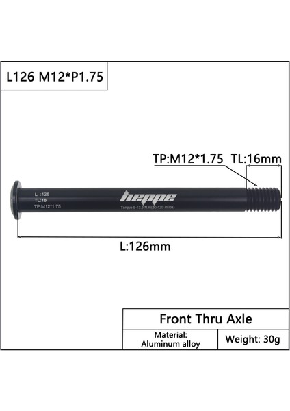 Yunjin Shop L126 M12X1.75 TL16 Stili Heppe Mtb Yol Bisikleti Thru Aks Arka Hub Thru Aks Ön Çatal Mil Skewerxxp1.0p1.5p1.75 (Yurt Dışından)
