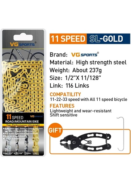 Yunjin Shop 11 Hız Sl Altın Stili Vg Spor Bisiklet Chaeed Velocidade Titanyum Gökkuşağı Altın Mtb Dağ Yol Bisikleti Zincirleri Parçaları (Yurt Dışından)