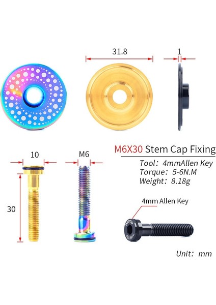 Gökkuşağı 2 Stili Risk 1 Takım Hafif Titanyum Alaşımlı Bisiklet Kulaklığı Kapağı + M6 * 30MM Bisiklet Kulaklığı Kök Cıvatası 3 Renk Kulaklık Vidası Bisiklet Parçaları (Yurt Dışından)