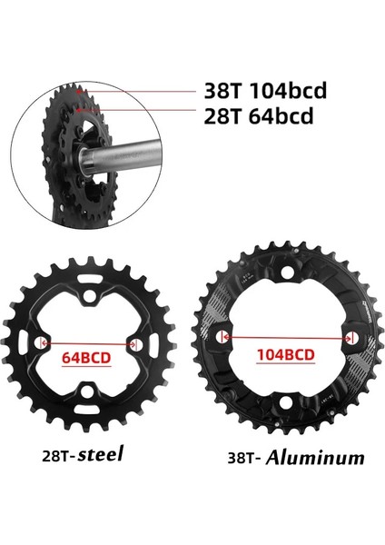 Yunjin Shop 28-38T Stili Için 38T Al Prowheel Mtb Bcd Çift Aynakol 2* Hız Bisiklet Zinciri Yüzük Dağ Bisikleti Aynakol Mtb Aynakol (Yurt Dışından) modelleri