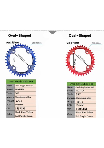 Yunjin Shop Oval 32T Yeşil Stil Motsuv Bisiklet Krank 104BCD Oval Aynakol Dar Geniş Ultralight Mtb Bisiklet Aynakol Daire Aynakol Plakası (Yurt Dışından) indirimleri