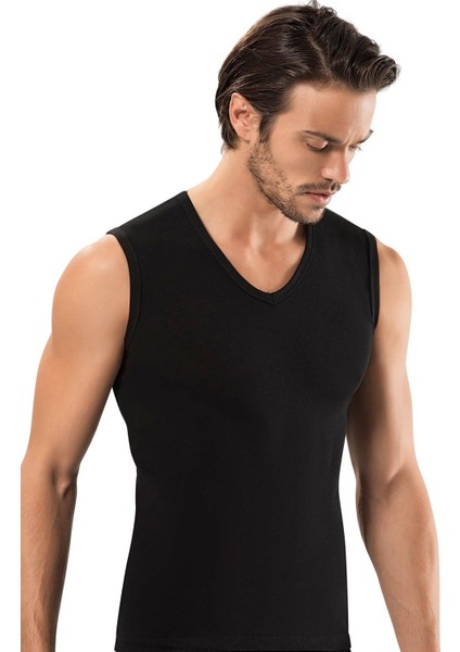 Erdem Siyah Slim Fit Kolsuz Derin V Yaka Atlet 1118