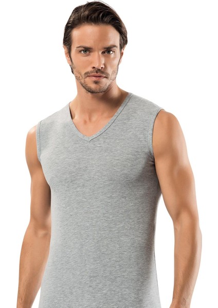 Erdem Gri Slim Fit Kolsuz Derin V Yaka Atlet 1118