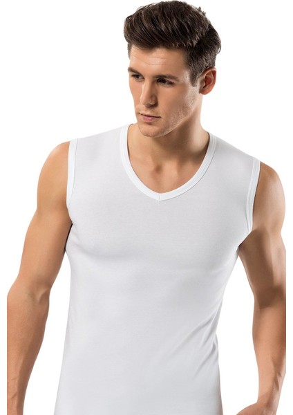 Beyaz Erdem İç Giyim Slim Fit Kolsuz Derin V Yaka Atlet
