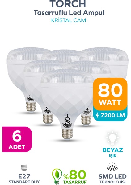 80W Kristal Tasarruflu E27 Beyaz Işık Torch LED Ampul