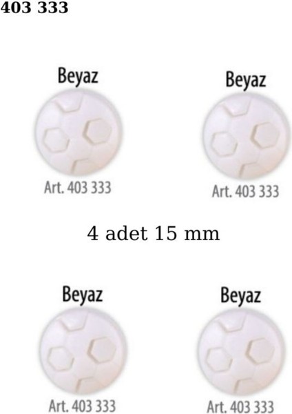 Futbol Topu Şekilli Beyaz Renk 4 Adet 15 mm Bebek Düğme, Bebek Kazak, Yelek, Gömlek Düğmesi 403 333