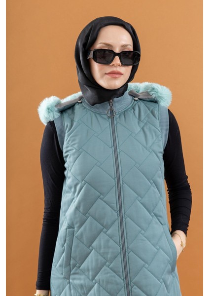 129 Kapitone Kadın Yelek Mint